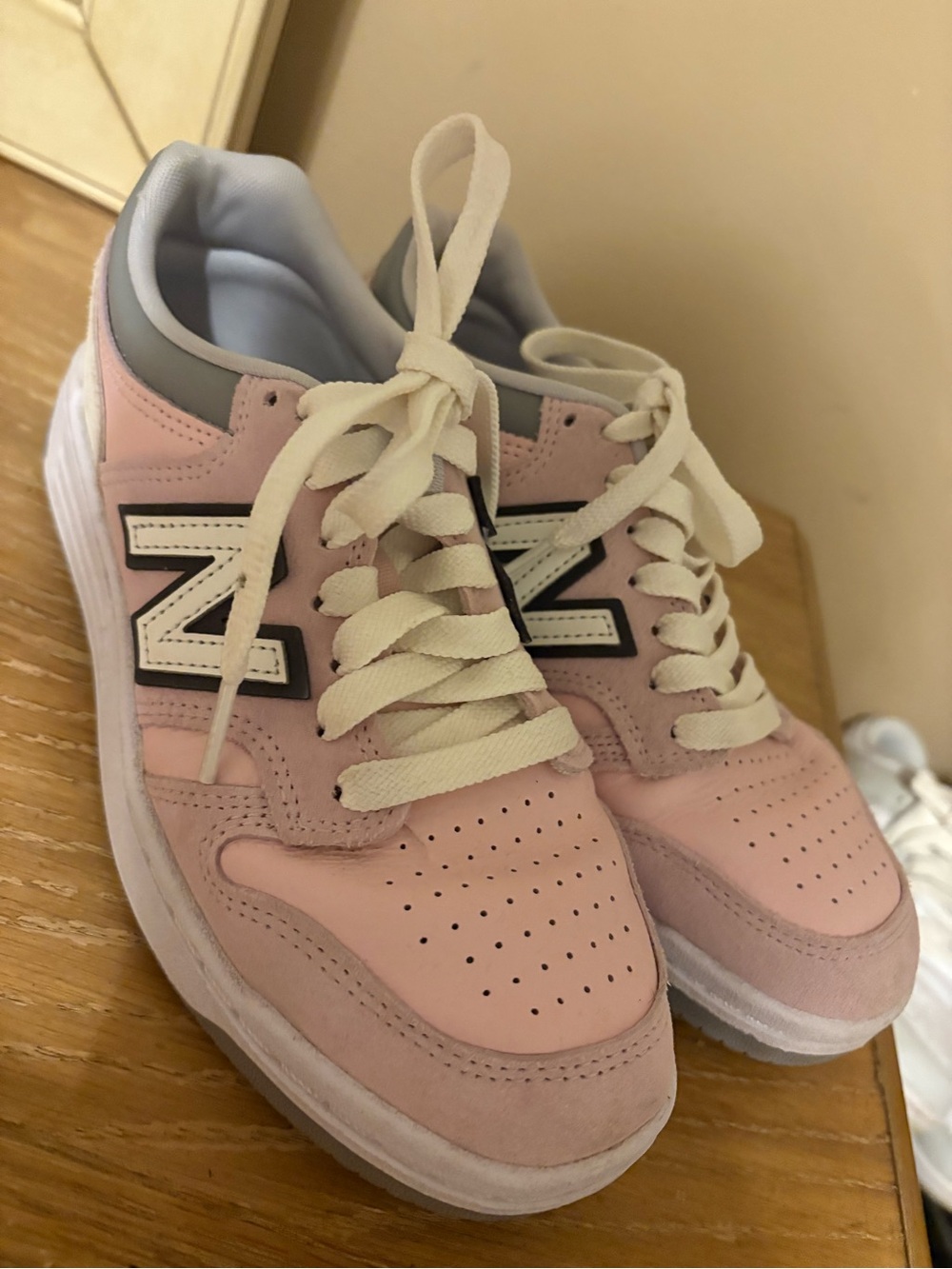 New Balance Pink and Cream Lace-Up Sneakers